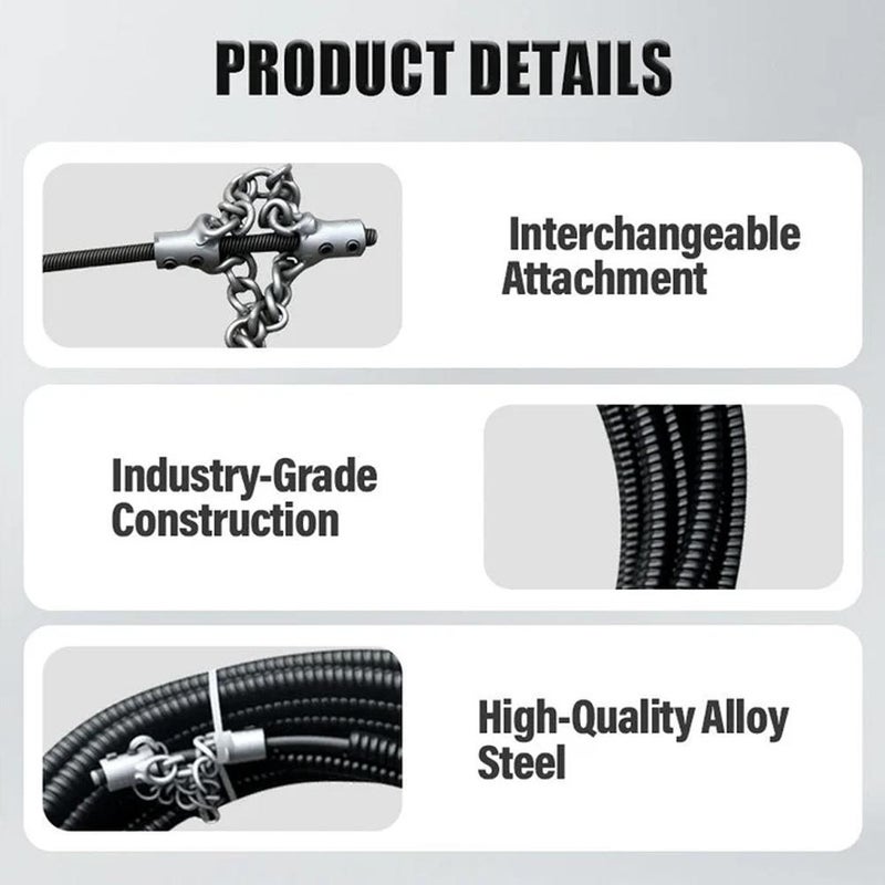 Drain Cleaning Cable, Sewer Descaling Chain, 8mm (1/4") Heavy Duty Drain Clog Remover Tools, Flexible Push Snake Cable for PVC Pipes, Toilets, Traps (Black 5Meter) - Image 3